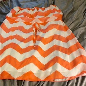 Peach and white chevron dress